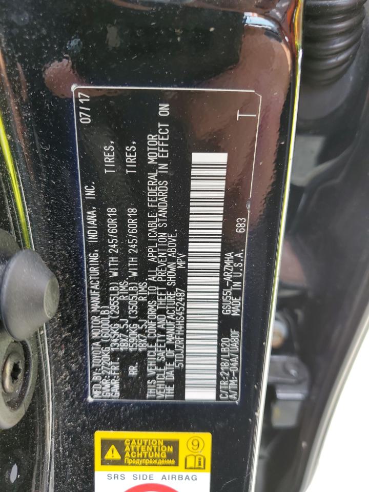 2017 Toyota Highlander Se VIN: 5TDJZRFH4HS452487 Lot: 60547324