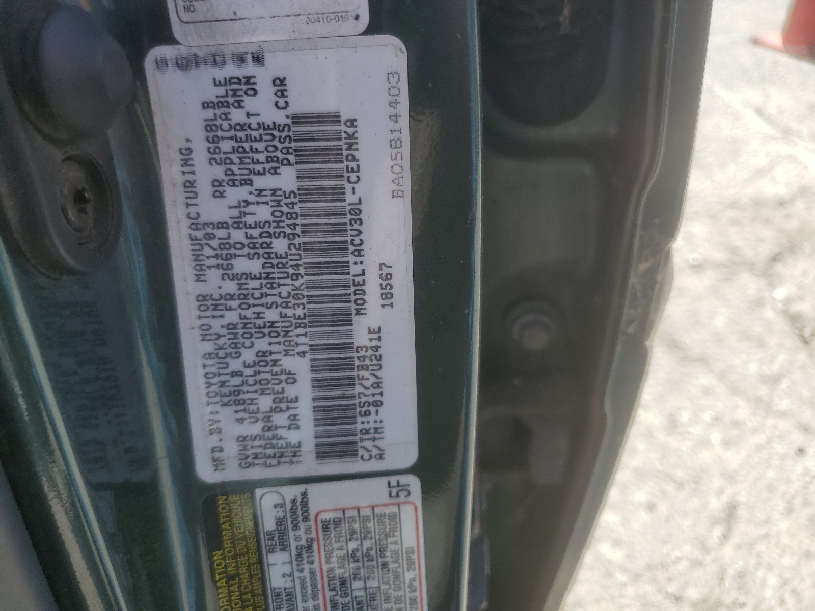 4T1BE30K94U294845 2004 Toyota Camry Le