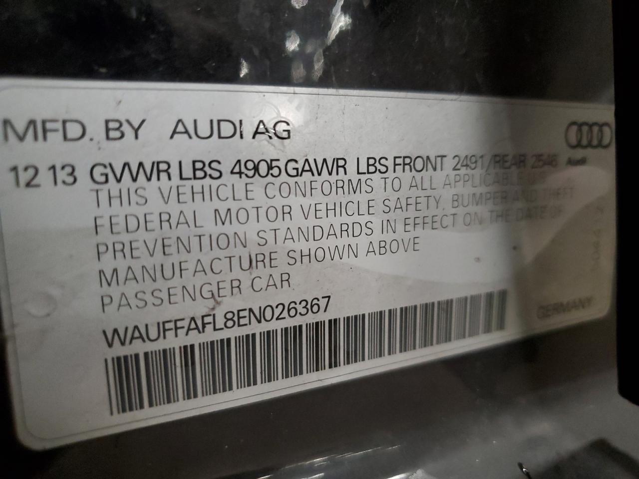 2014 Audi A4 Premium Plus VIN: WAUFFAFL8EN026367 Lot: 57431354