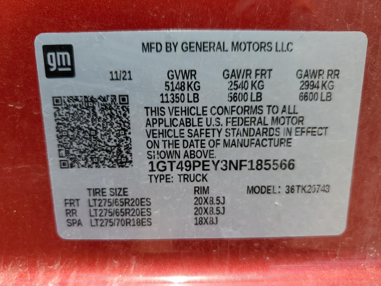 2022 GMC Sierra K2500 At4 VIN: 1GT49PEY3NF185566 Lot: 60450924