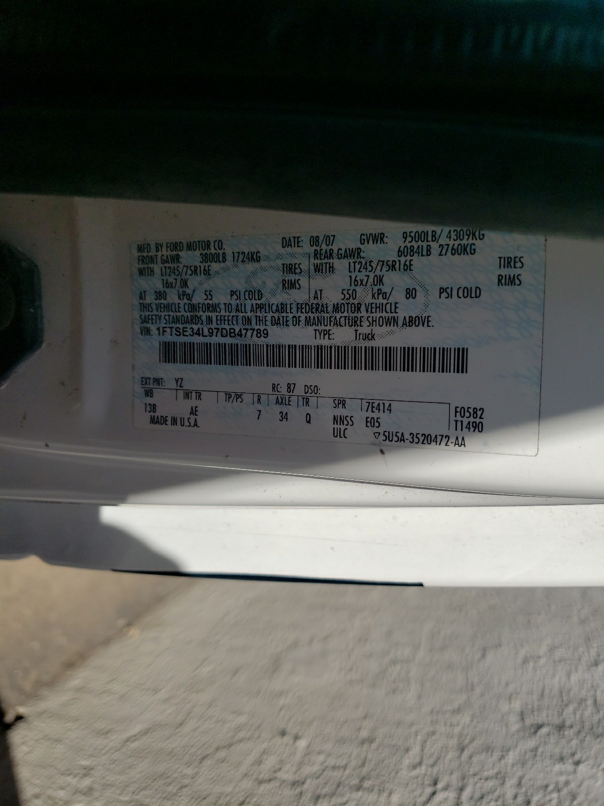 1FTSE34L97DB47789 2007 Ford Econoline E350 Super Duty Van