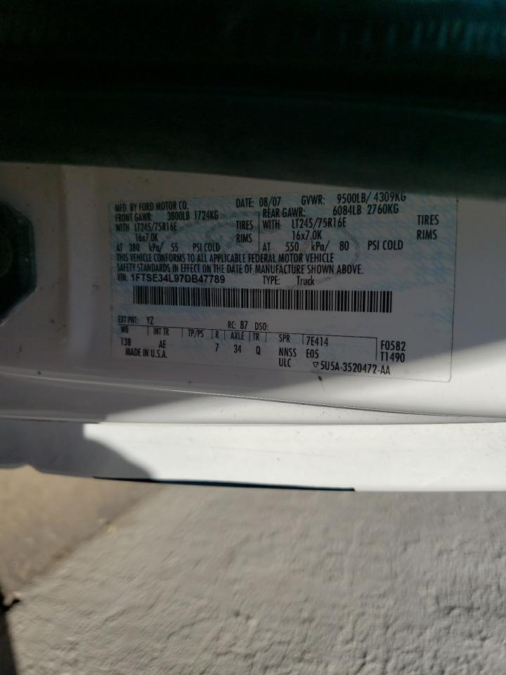 2007 Ford Econoline E350 Super Duty Van VIN: 1FTSE34L97DB47789 Lot: 60261364