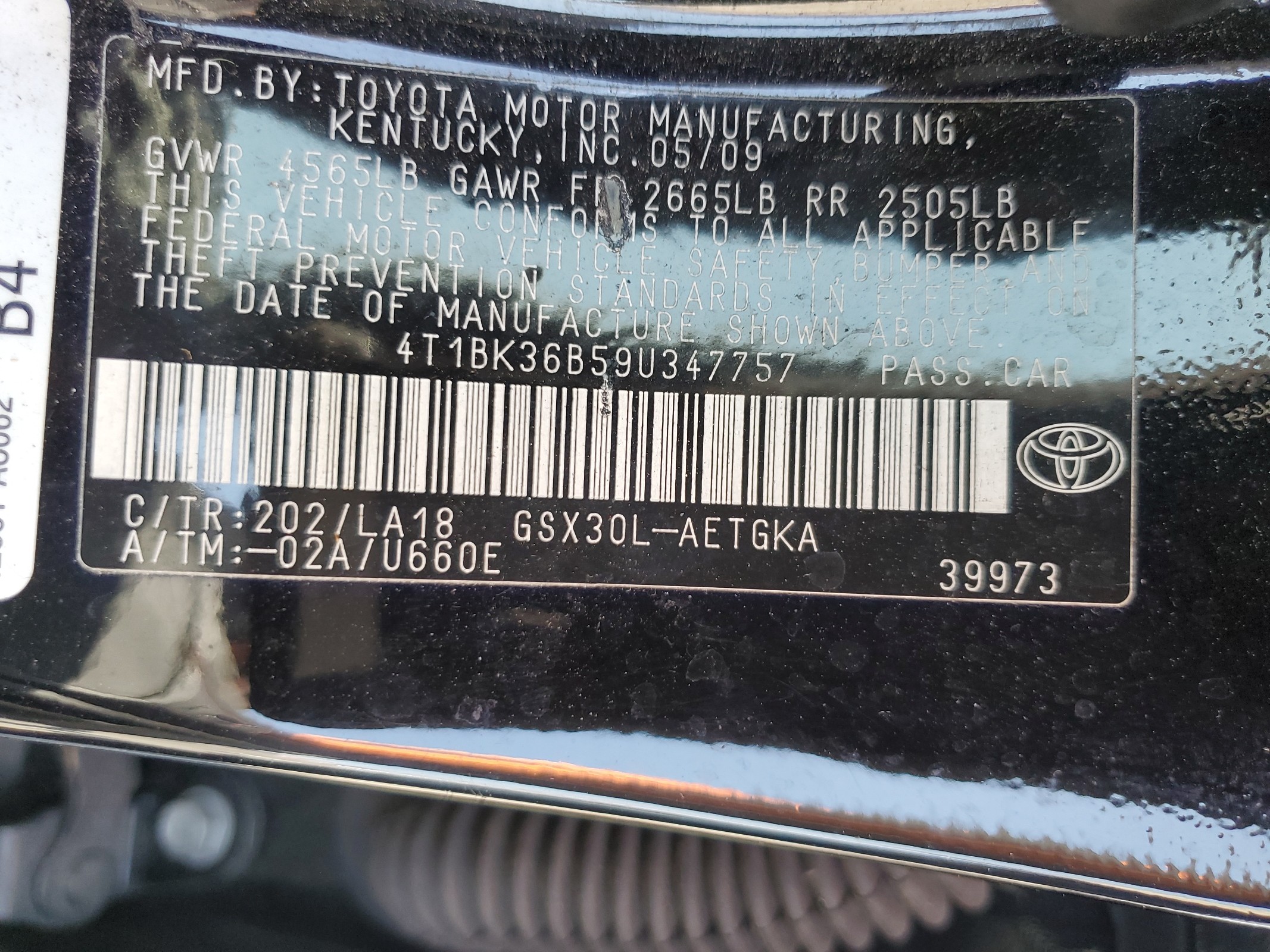 4T1BK36B59U347757 2009 Toyota Avalon Xl