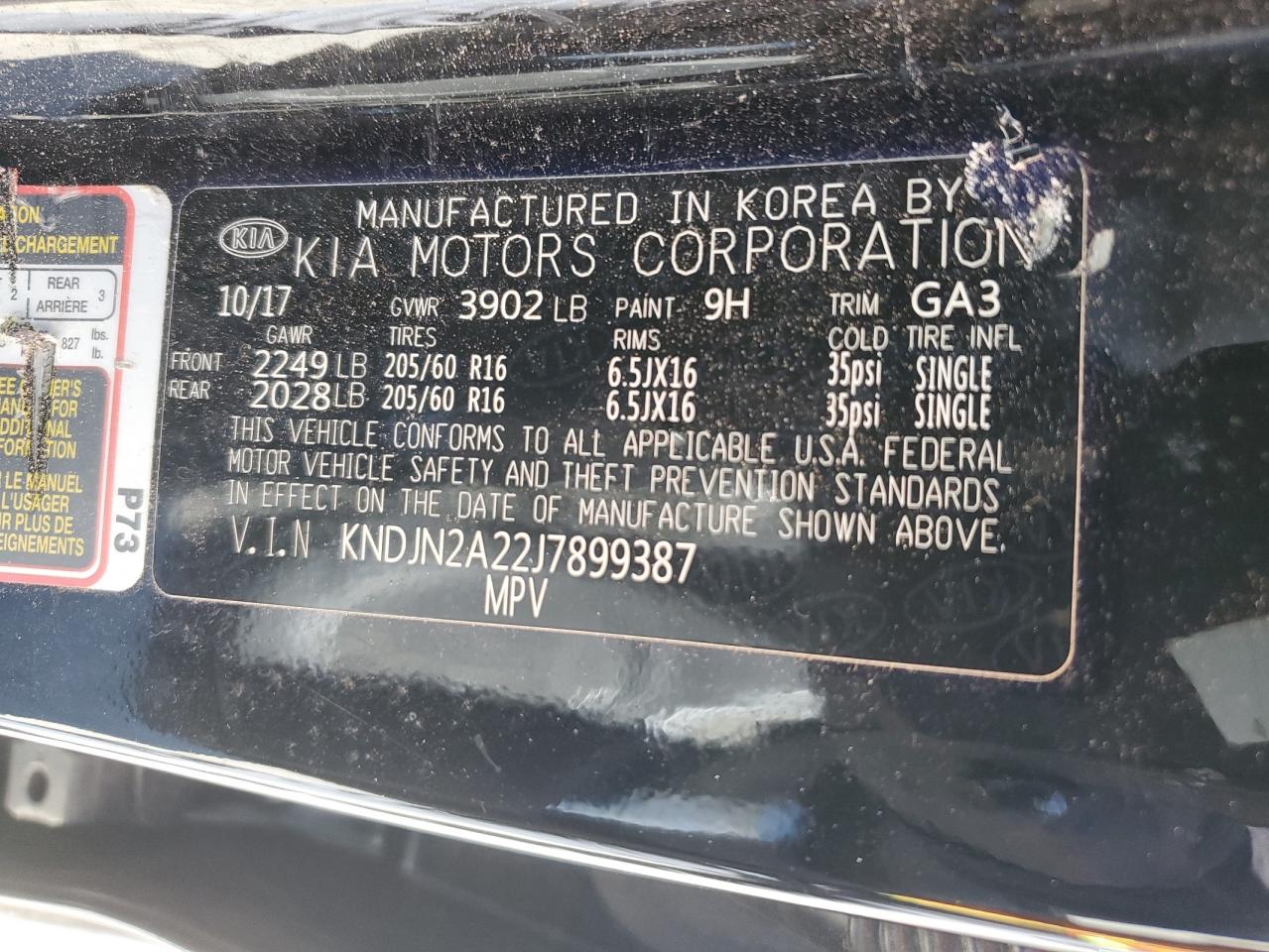 2018 Kia Soul VIN: KNDJN2A22J7899387 Lot: 57503734