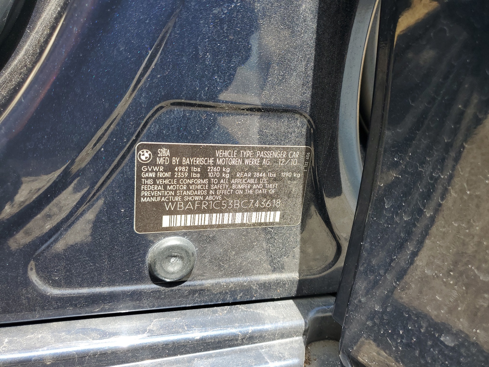 WBAFR1C53BC743618 2011 BMW 528 I