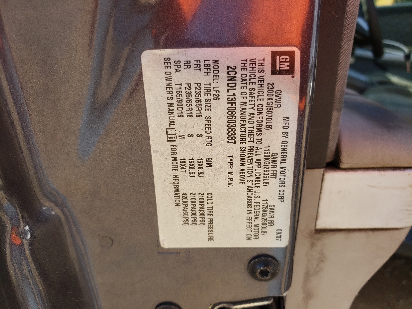 2CNDL13F086038387 2008 Chevrolet Equinox Ls