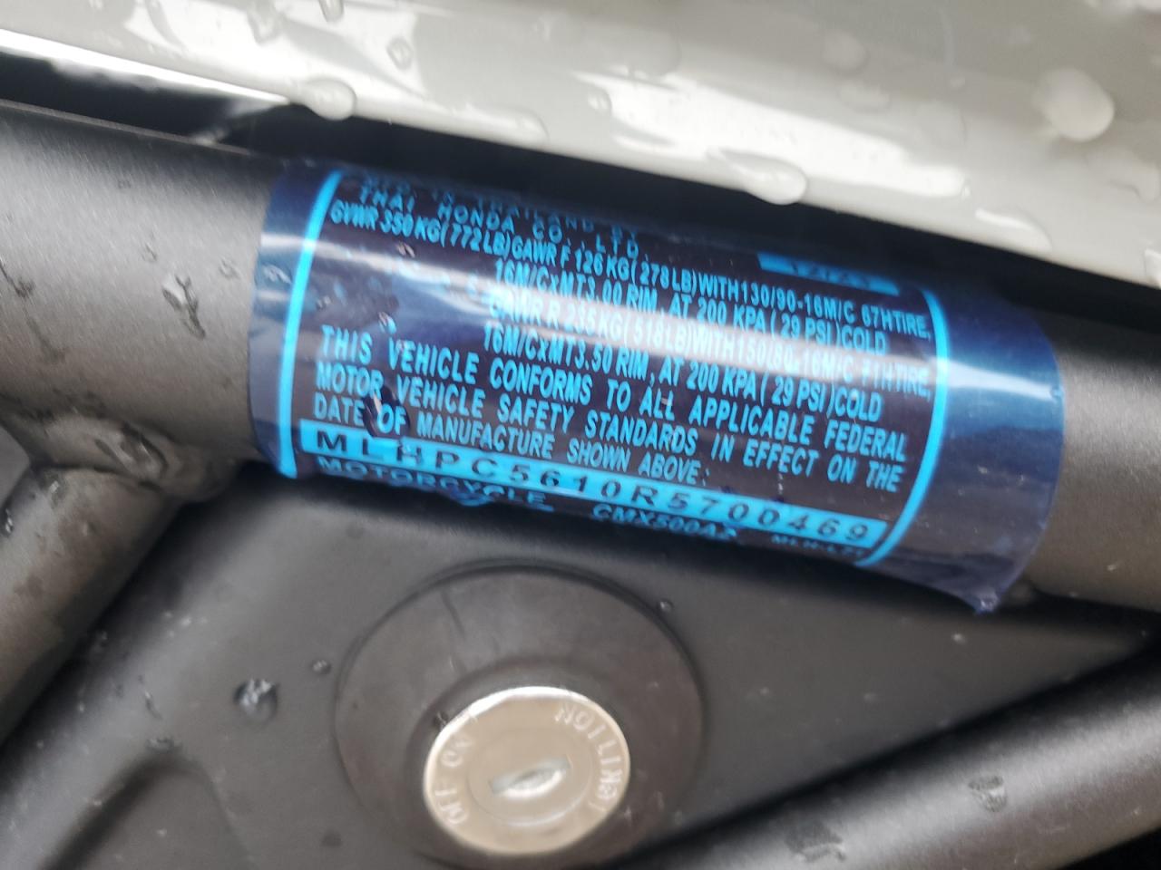 2024 Honda Cmx500 A2 VIN: MLHPC5610R5700469 Lot: 59240084