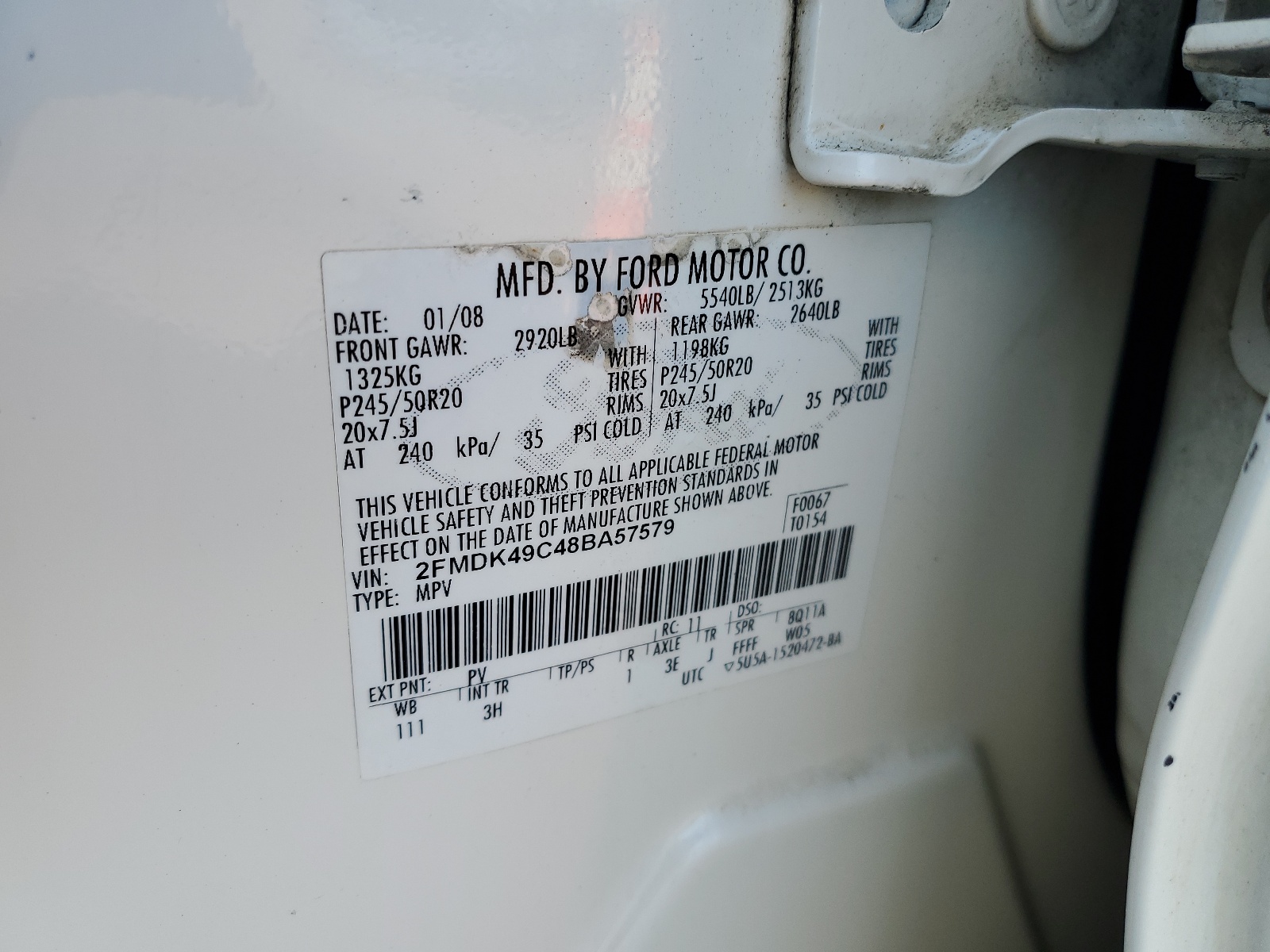 2FMDK49C48BA57579 2008 Ford Edge Limited