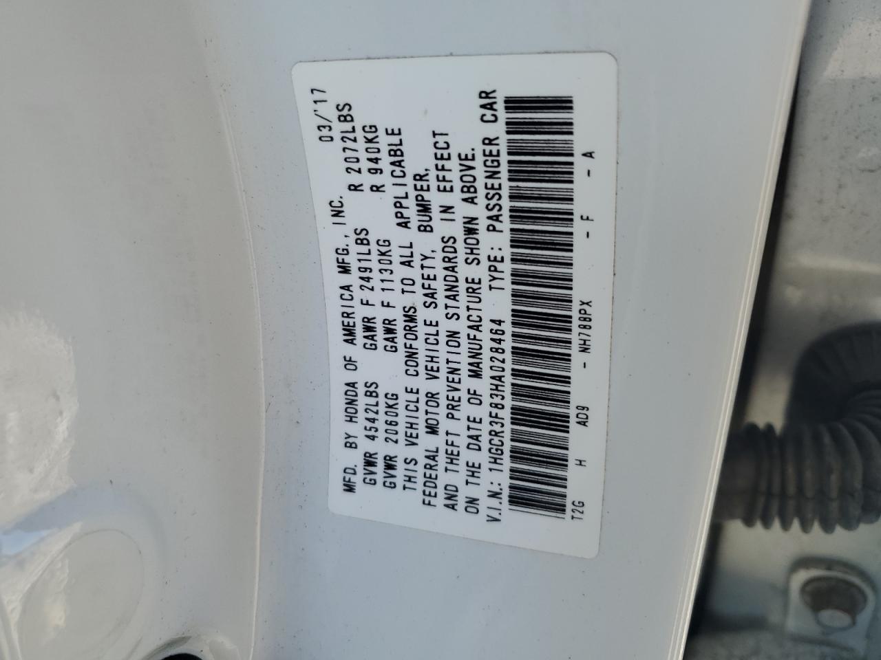 1HGCR3F83HA028464 2017 Honda Accord Exl