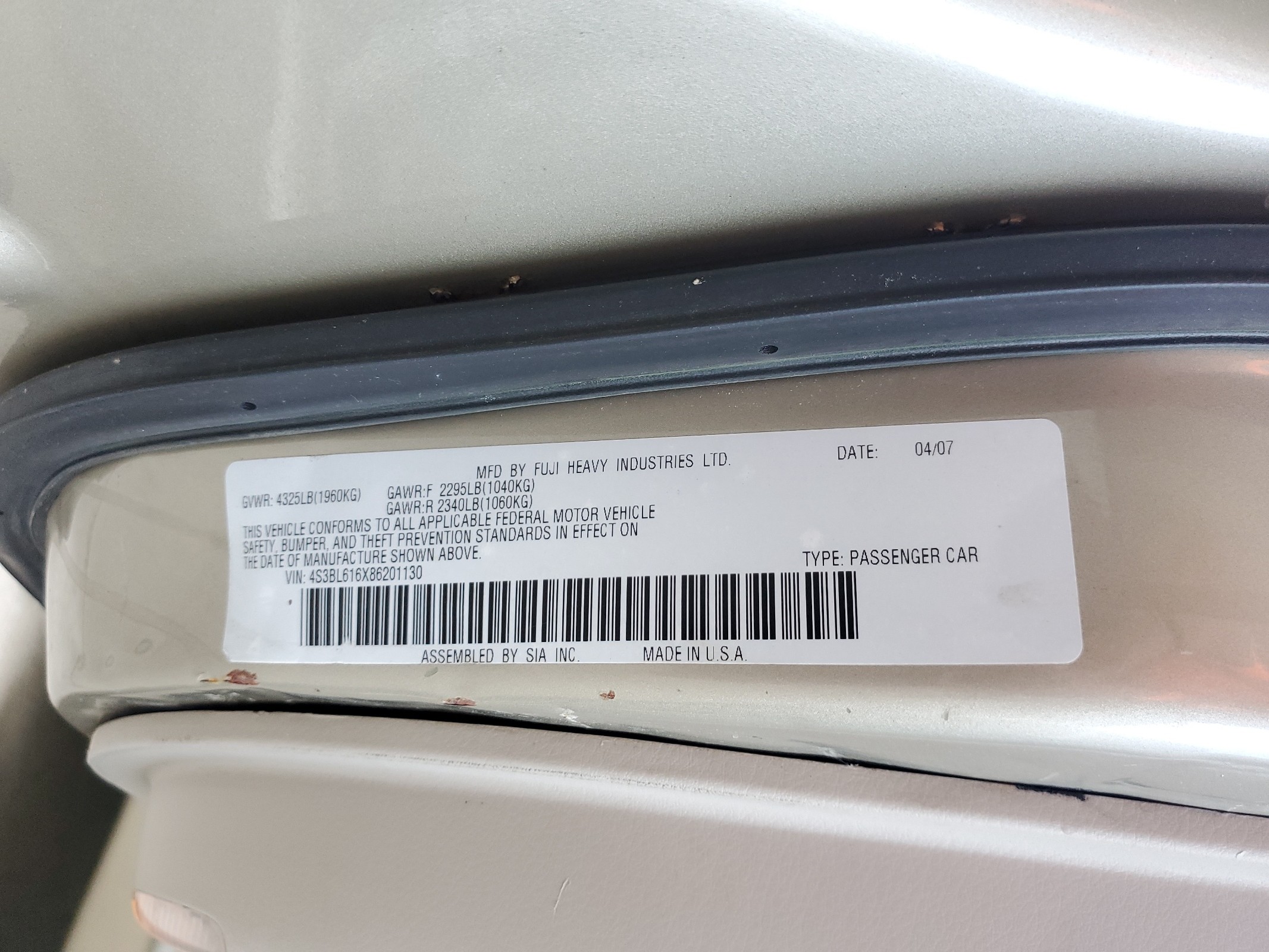 4S3BL616X86201130 2008 Subaru Legacy 2.5I