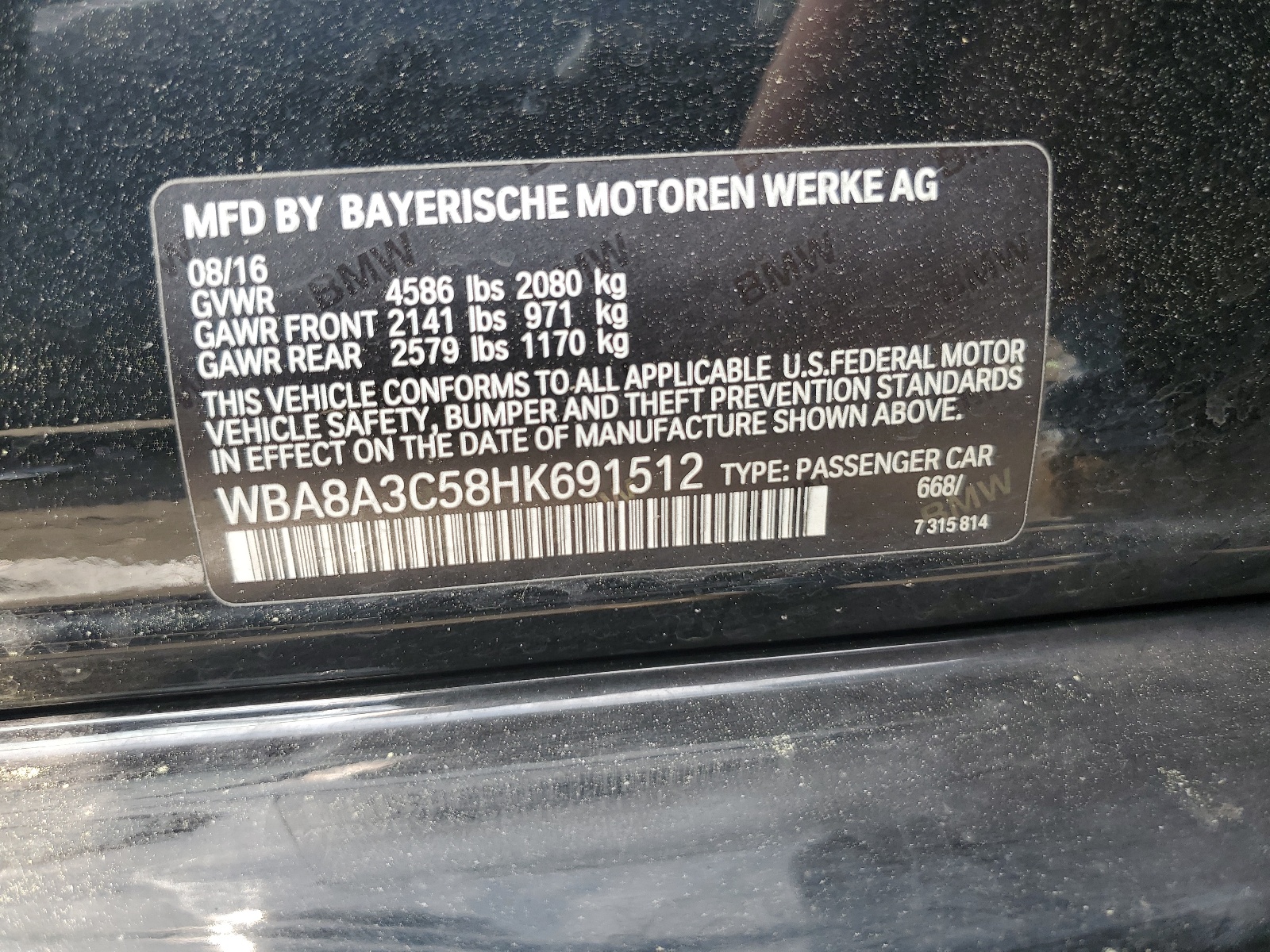 WBA8A3C58HK691512 2017 BMW 320 Xi