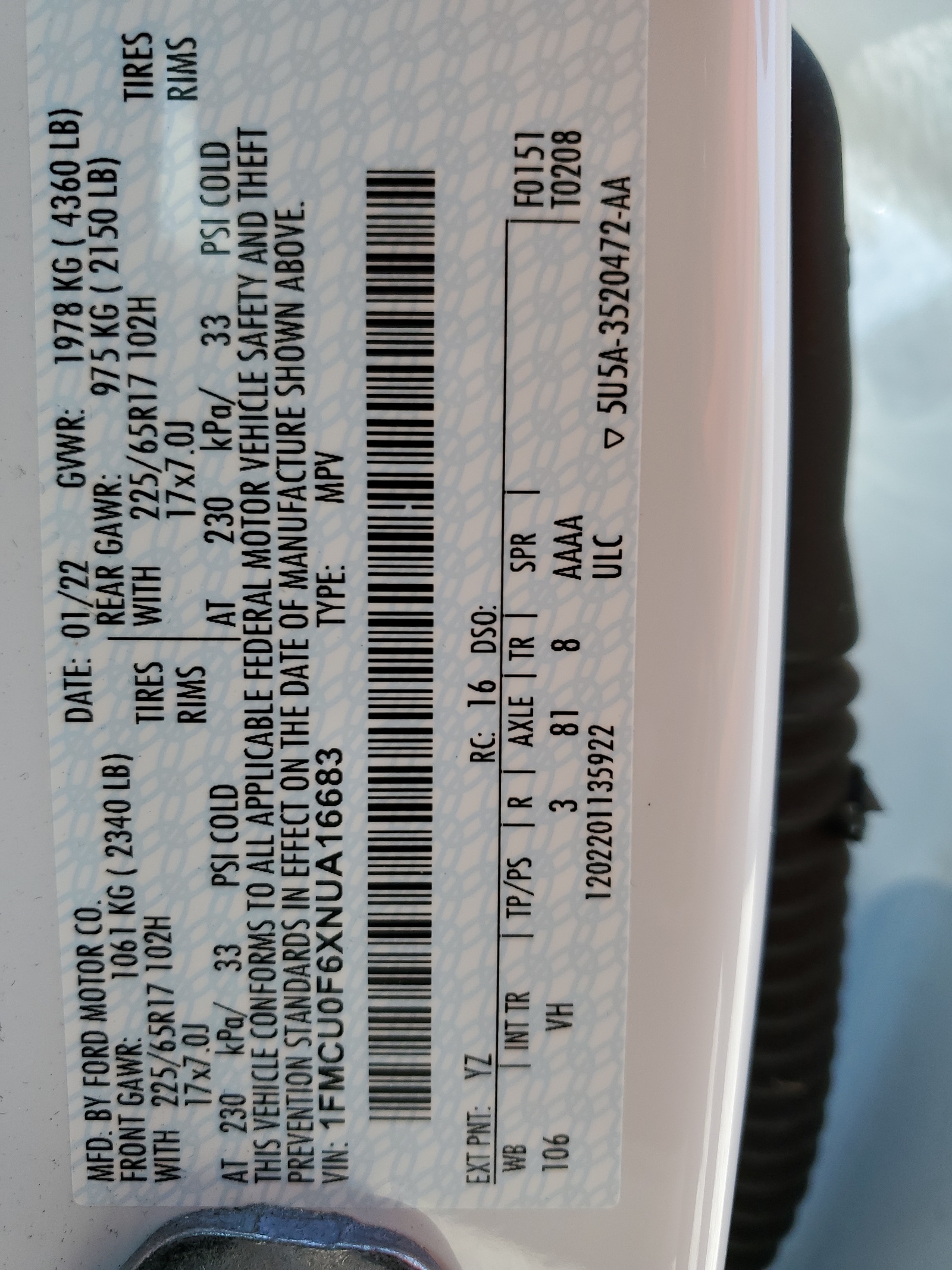 1FMCU0F6XNUA16683 2022 Ford Escape S