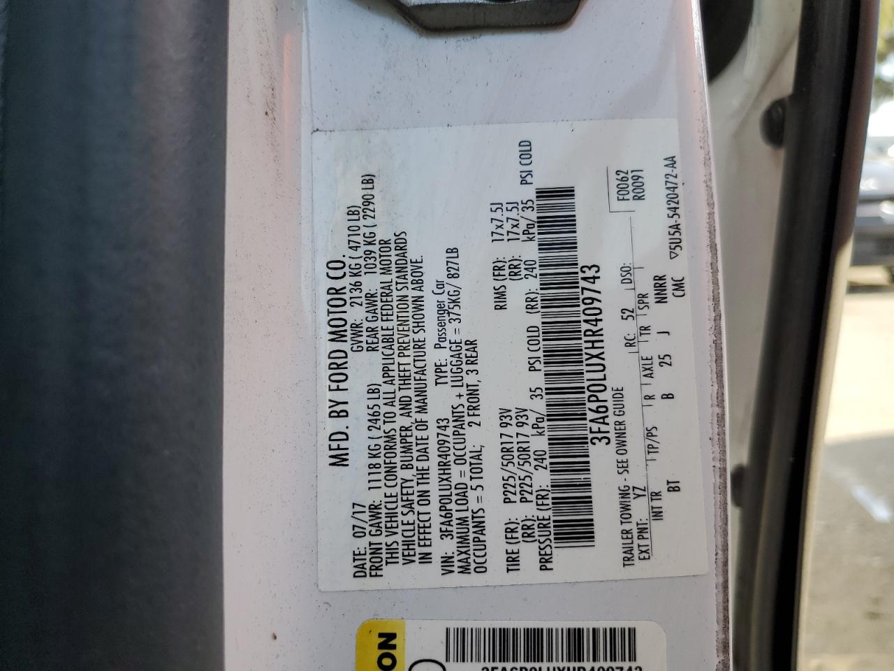 3FA6P0LUXHR409743 2017 Ford Fusion Se Hybrid