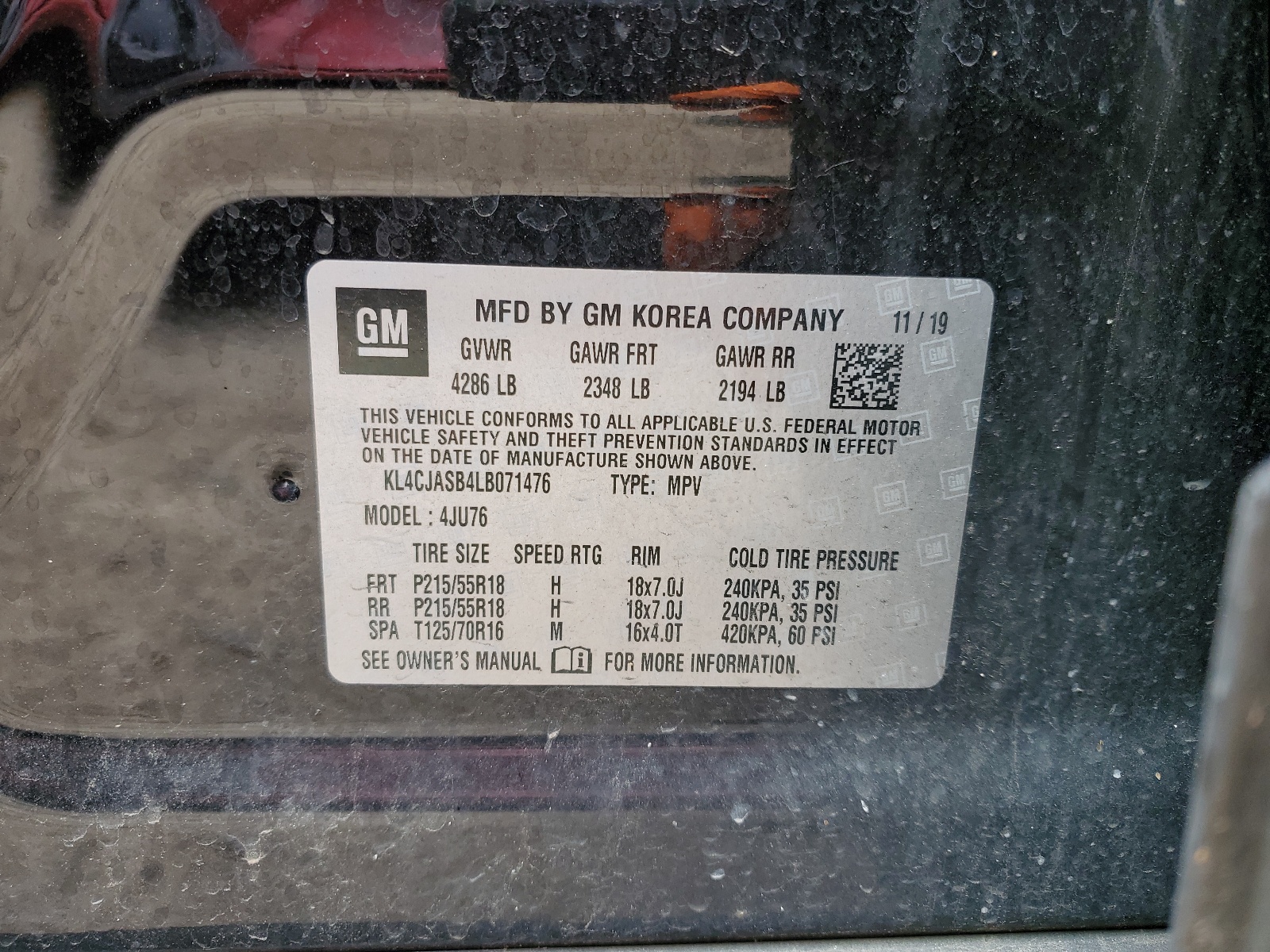 KL4CJASB4LB071476 2020 Buick Encore Preferred