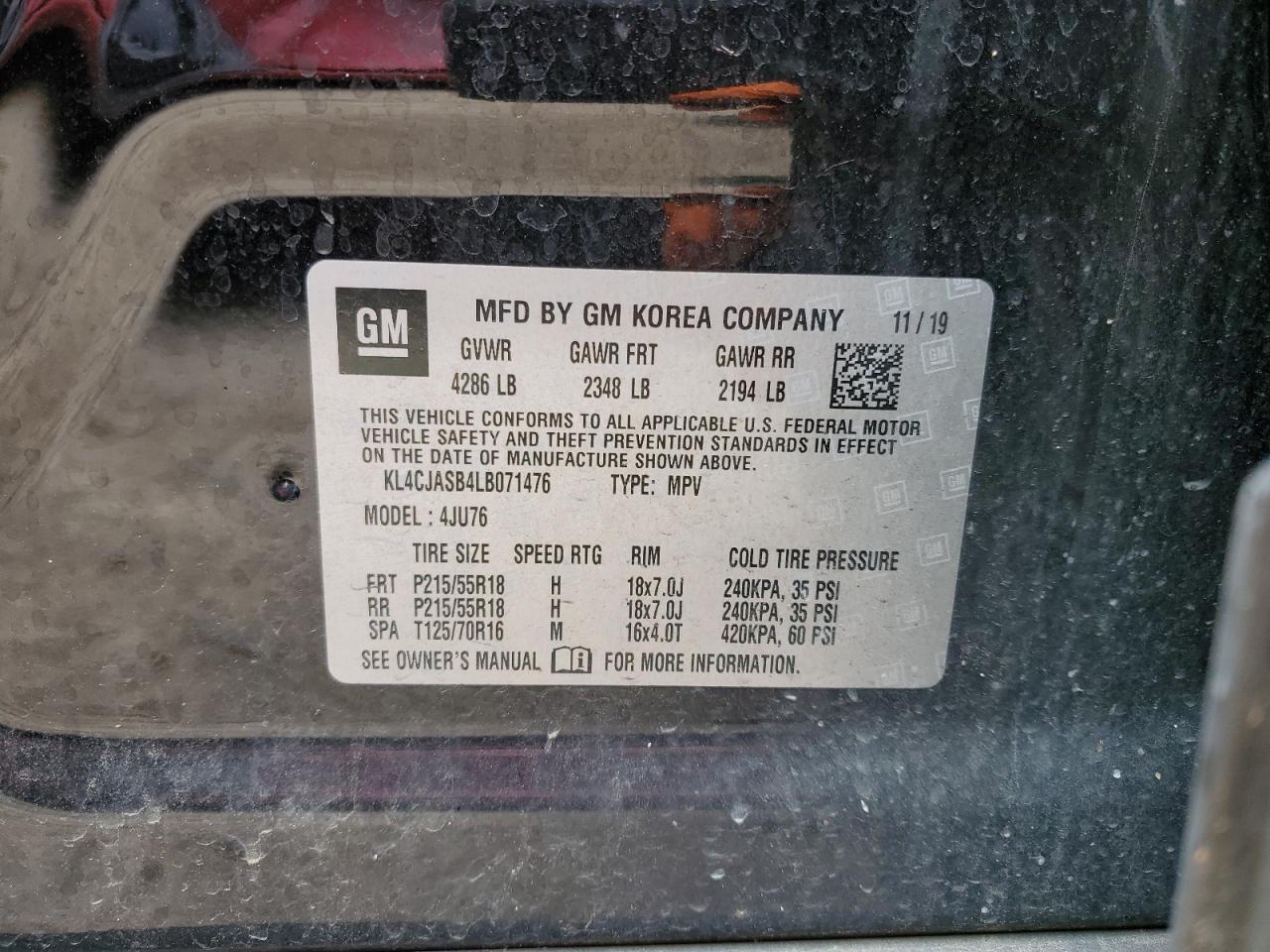 2020 Buick Encore Preferred VIN: KL4CJASB4LB071476 Lot: 56796124