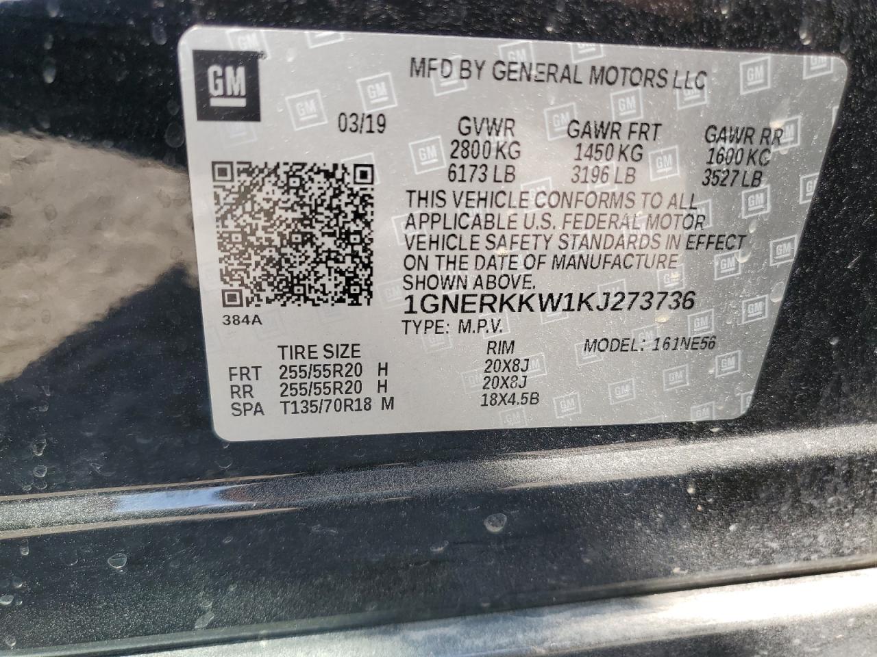 1GNERKKW1K1273736 2019 Chevrolet Traverse P