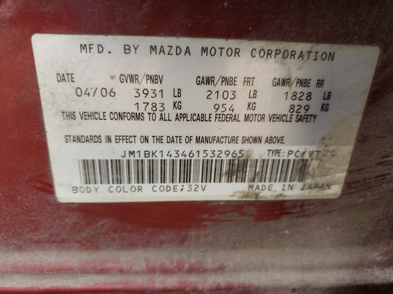 JM1BK143461532965 2006 Mazda 3 Hatchback