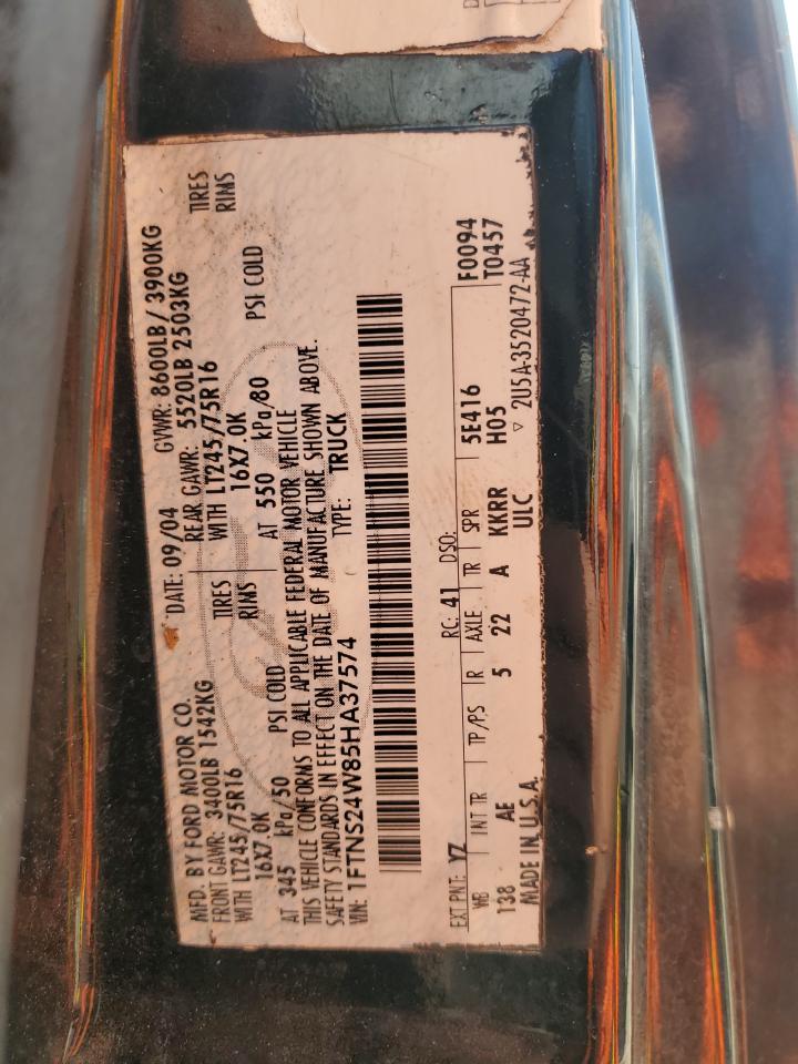 2005 Ford Econoline E250 Van VIN: 1FTNS24W85HA37574 Lot: 59574764