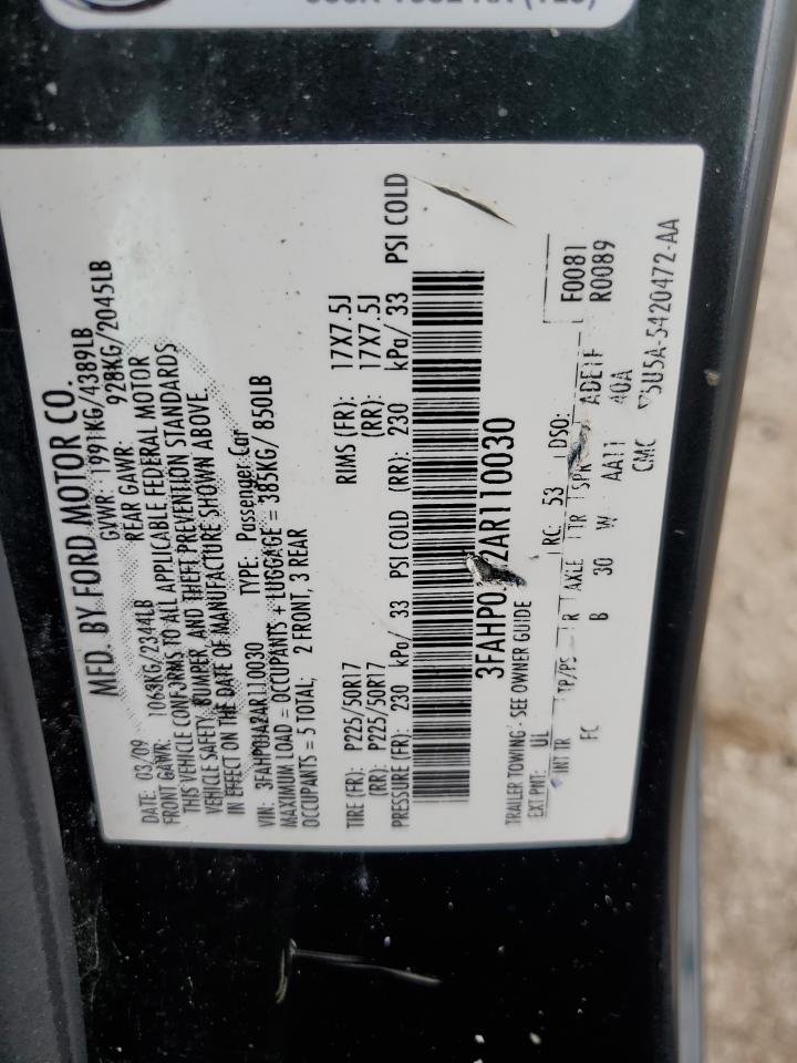 2010 Ford Fusion Sel VIN: 3FAHP0JA2AR110030 Lot: 57638844