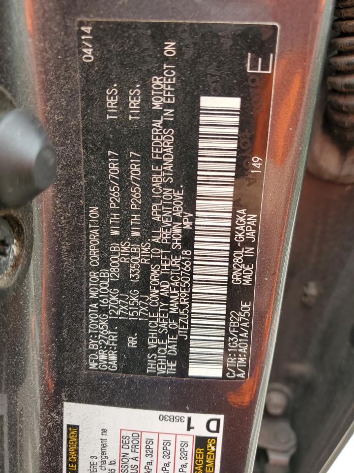 2014 Toyota 4Runner Sr5 VIN: JTEZU5JR9E5076618 Lot: 61212534