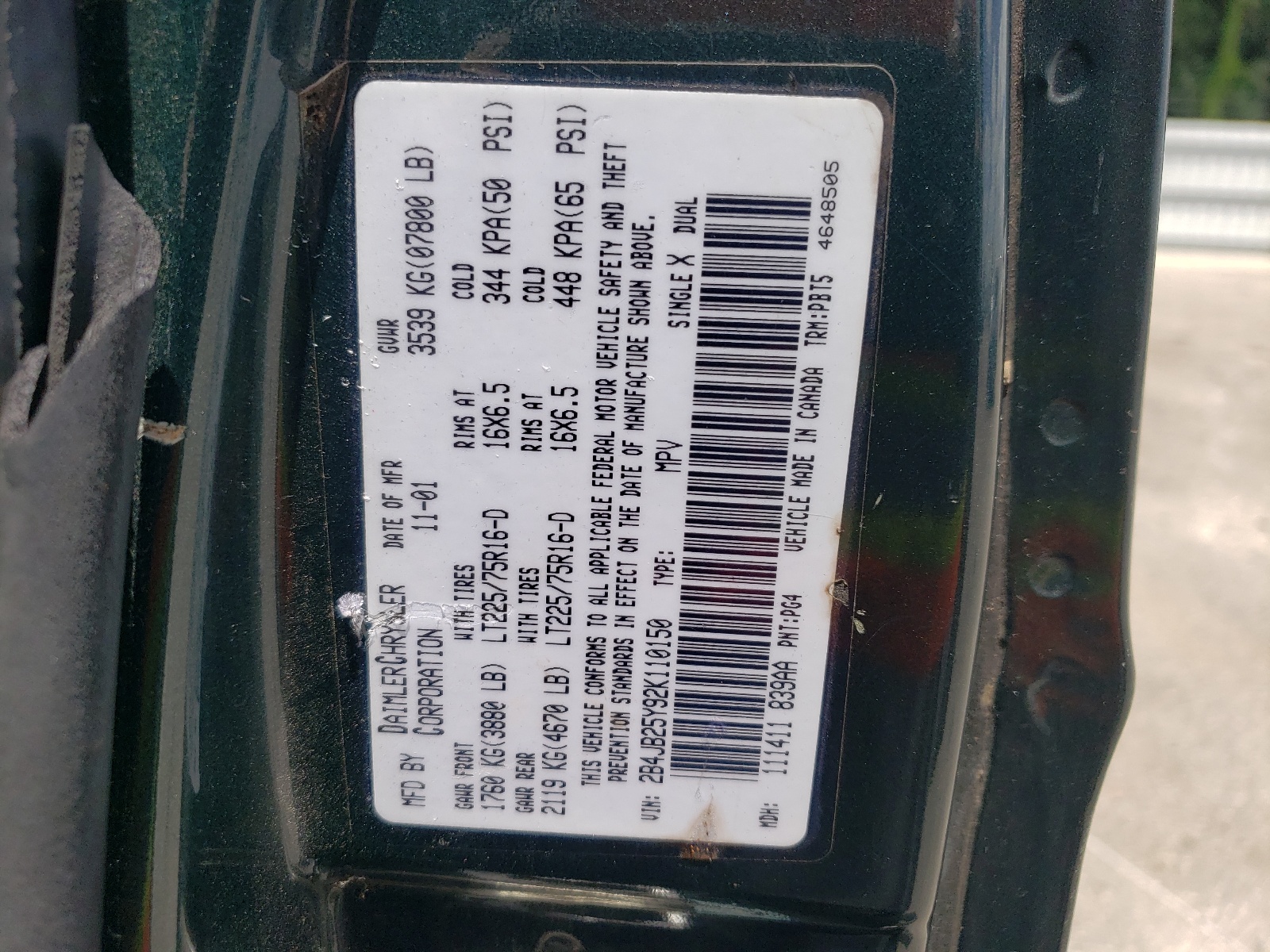 2B4JB25Y92K110150 2002 Dodge Ram Wagon B2500