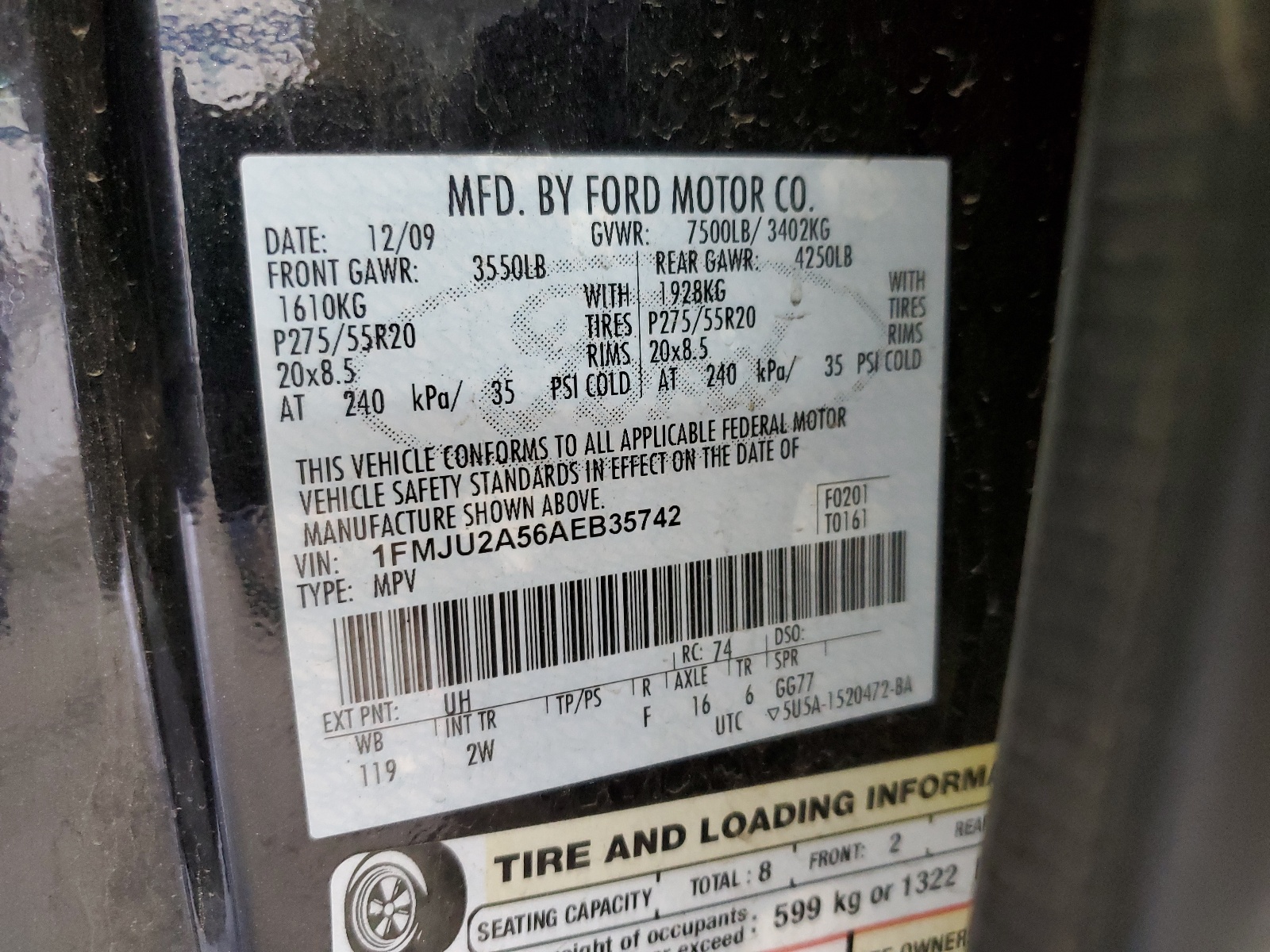 1FMJU2A56AEB35742 2010 Ford Expedition Limited