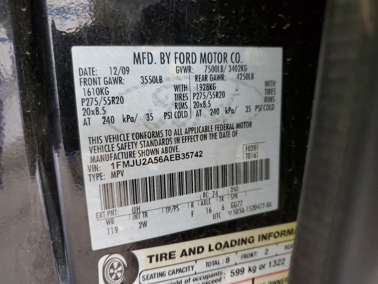 2010 Ford Expedition Limited VIN: 1FMJU2A56AEB35742 Lot: 59722744