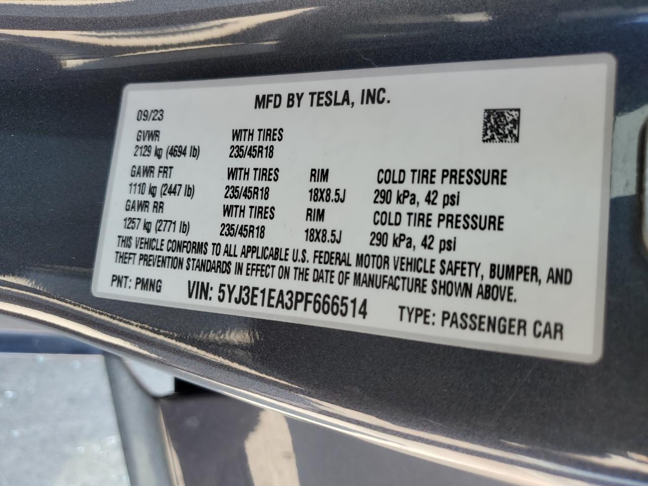 2023 Tesla Model 3 VIN: 5YJ3E1EA3PF666514 Lot: 58486544