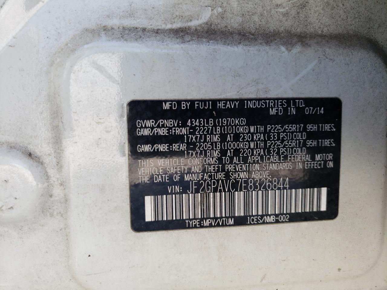 2014 Subaru Xv Crosstrek 2.0 Premium VIN: JF2GPAVC7E8326844 Lot: 58064584