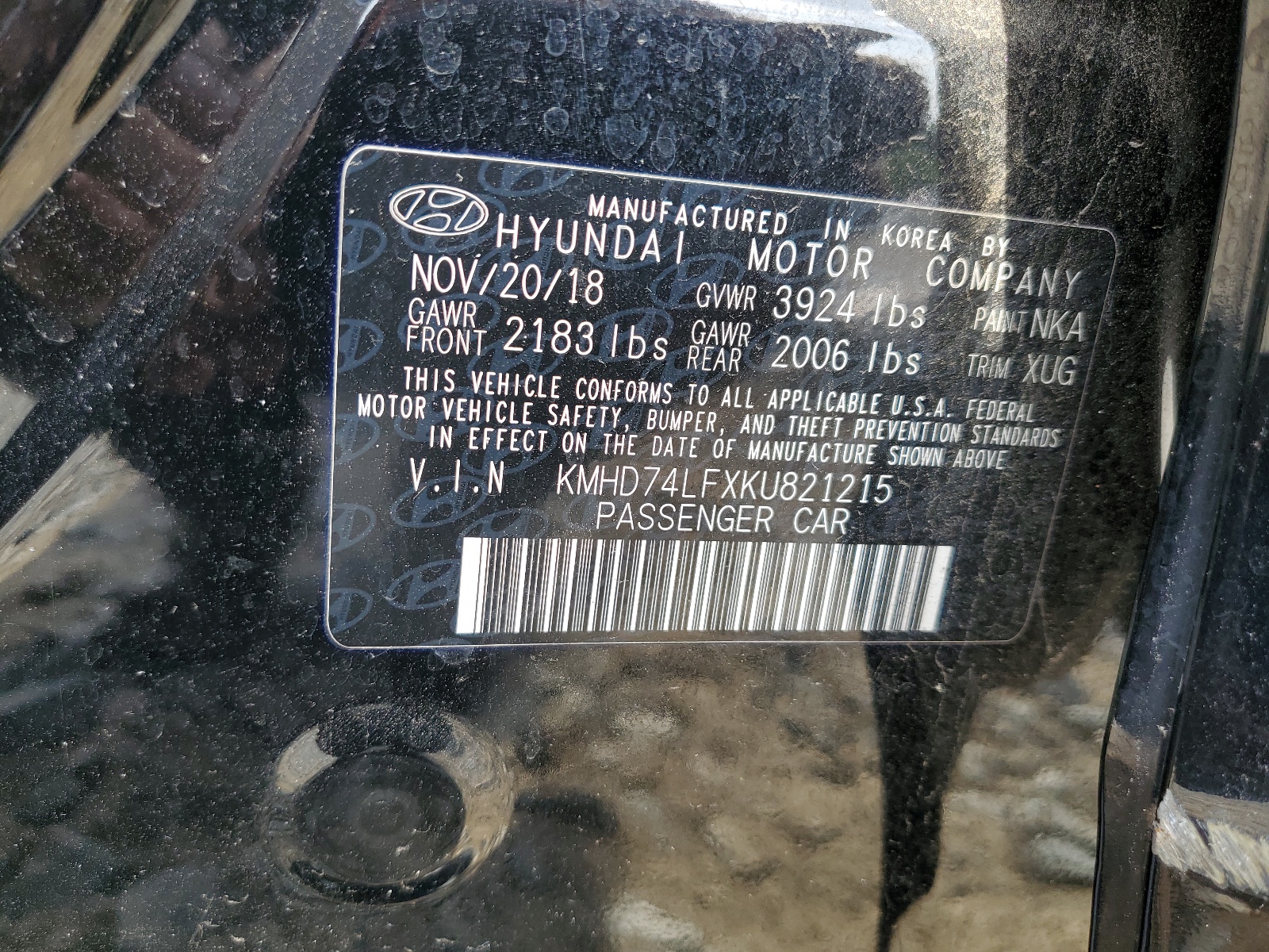 KMHD74LFXKU821215 2019 Hyundai Elantra Se