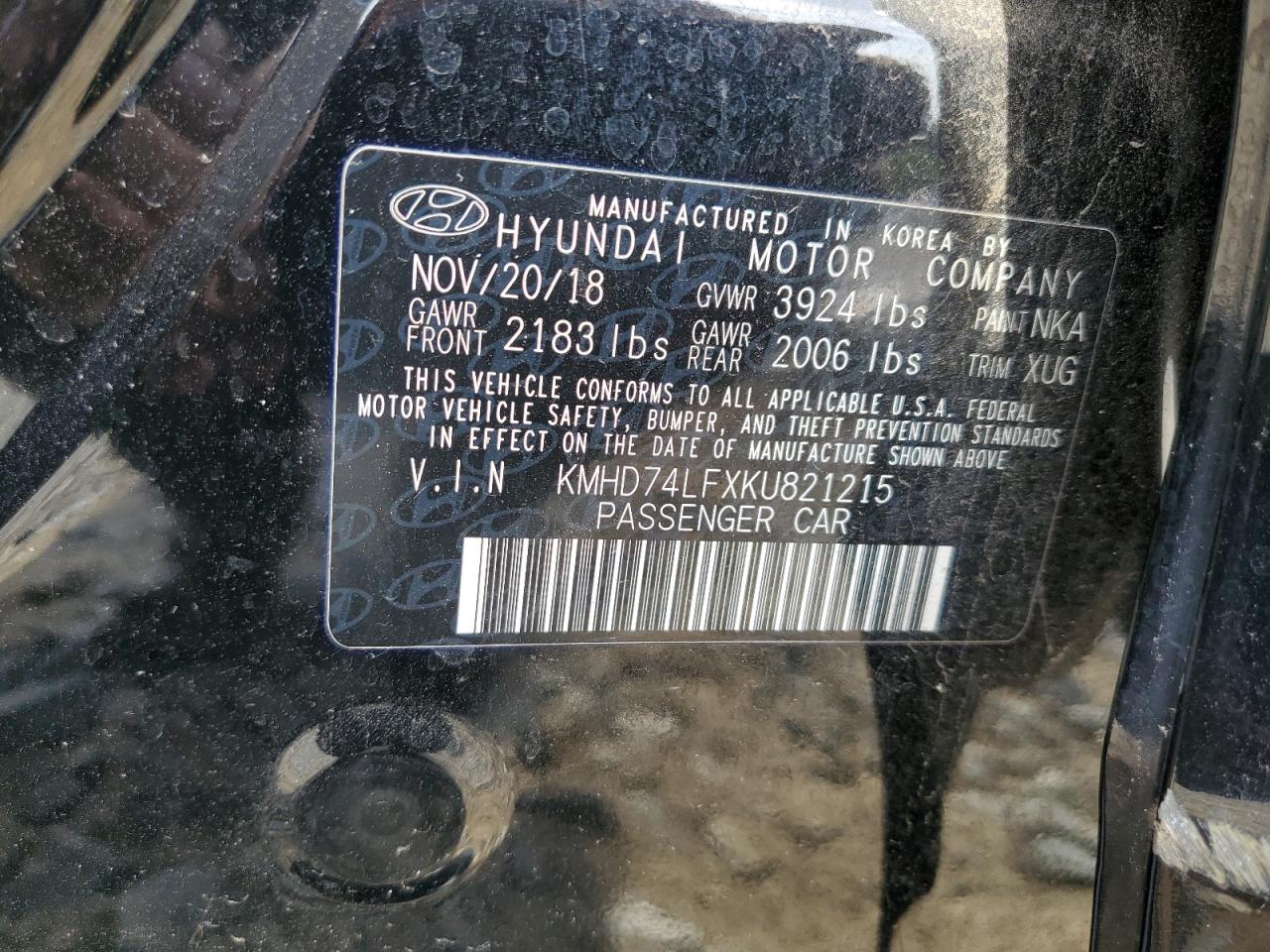 2019 Hyundai Elantra Se VIN: KMHD74LFXKU821215 Lot: 59388374