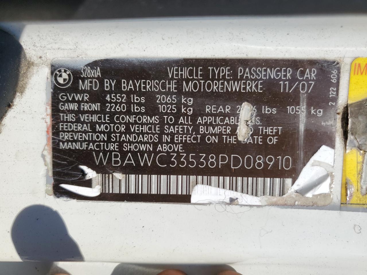 2008 BMW 328 Xi VIN: WBAWC33538PD08910 Lot: 60261864