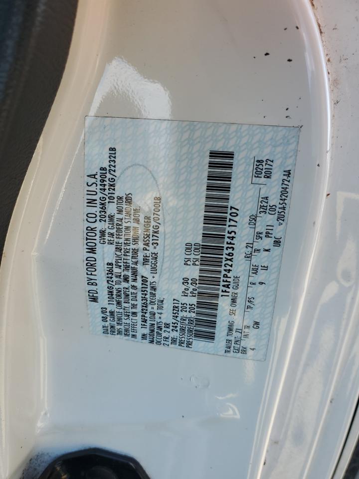 2003 Ford Mustang Gt VIN: 1FAFP42X63F451707 Lot: 58305644