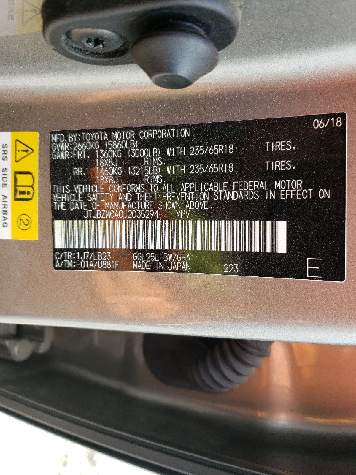 JTJBZMCA0J2035294 2018 Lexus Rx 350 Base