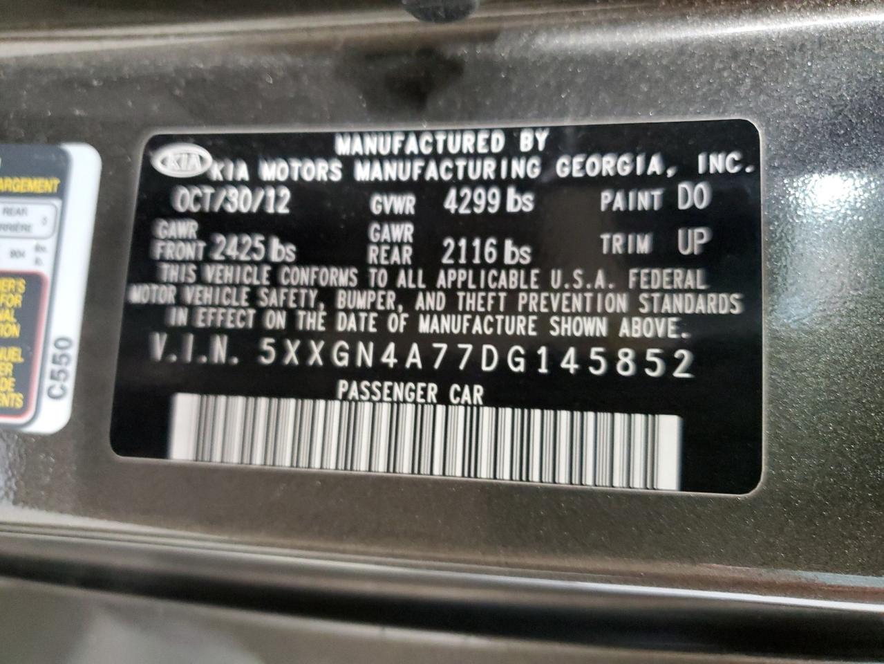 2013 Kia Optima Ex VIN: 5XXGN4A77DG145852 Lot: 60712514