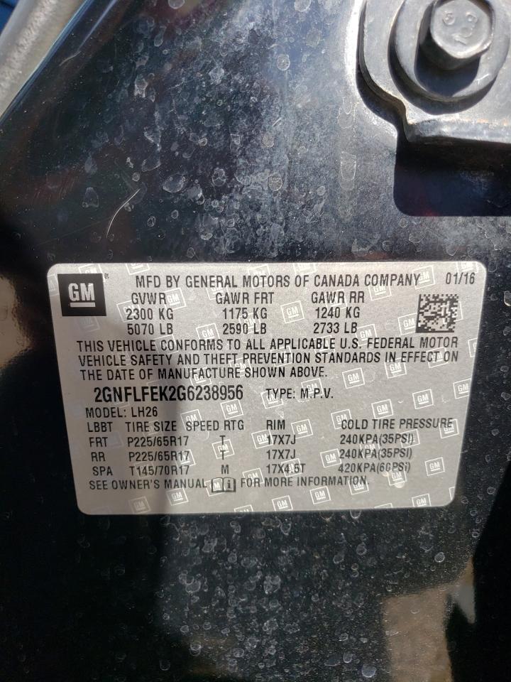 2016 Chevrolet Equinox Lt VIN: 2GNFLFEK2G6238956 Lot: 58199874