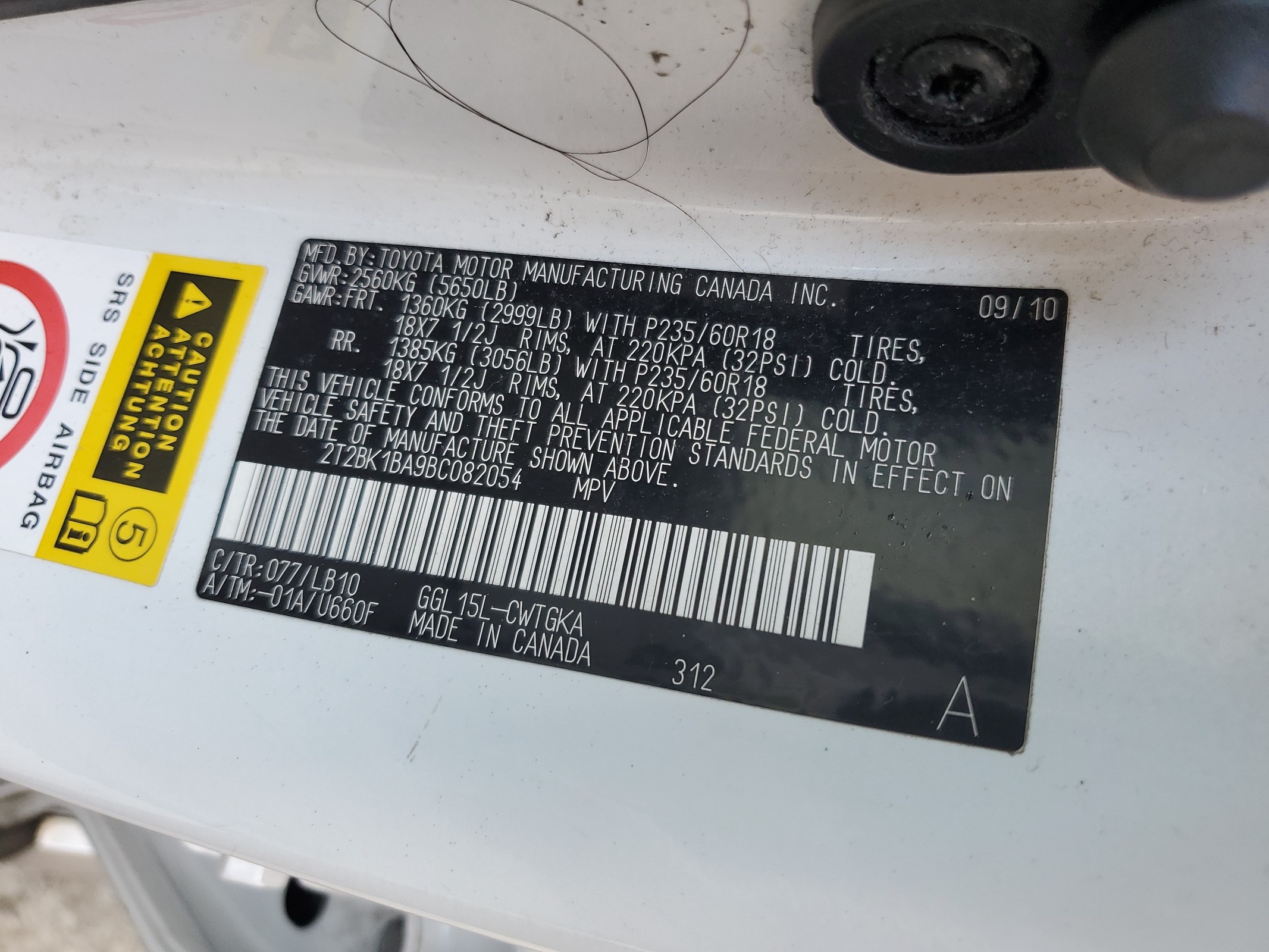 2T2BK1BA9BC082054 2011 Lexus Rx 350