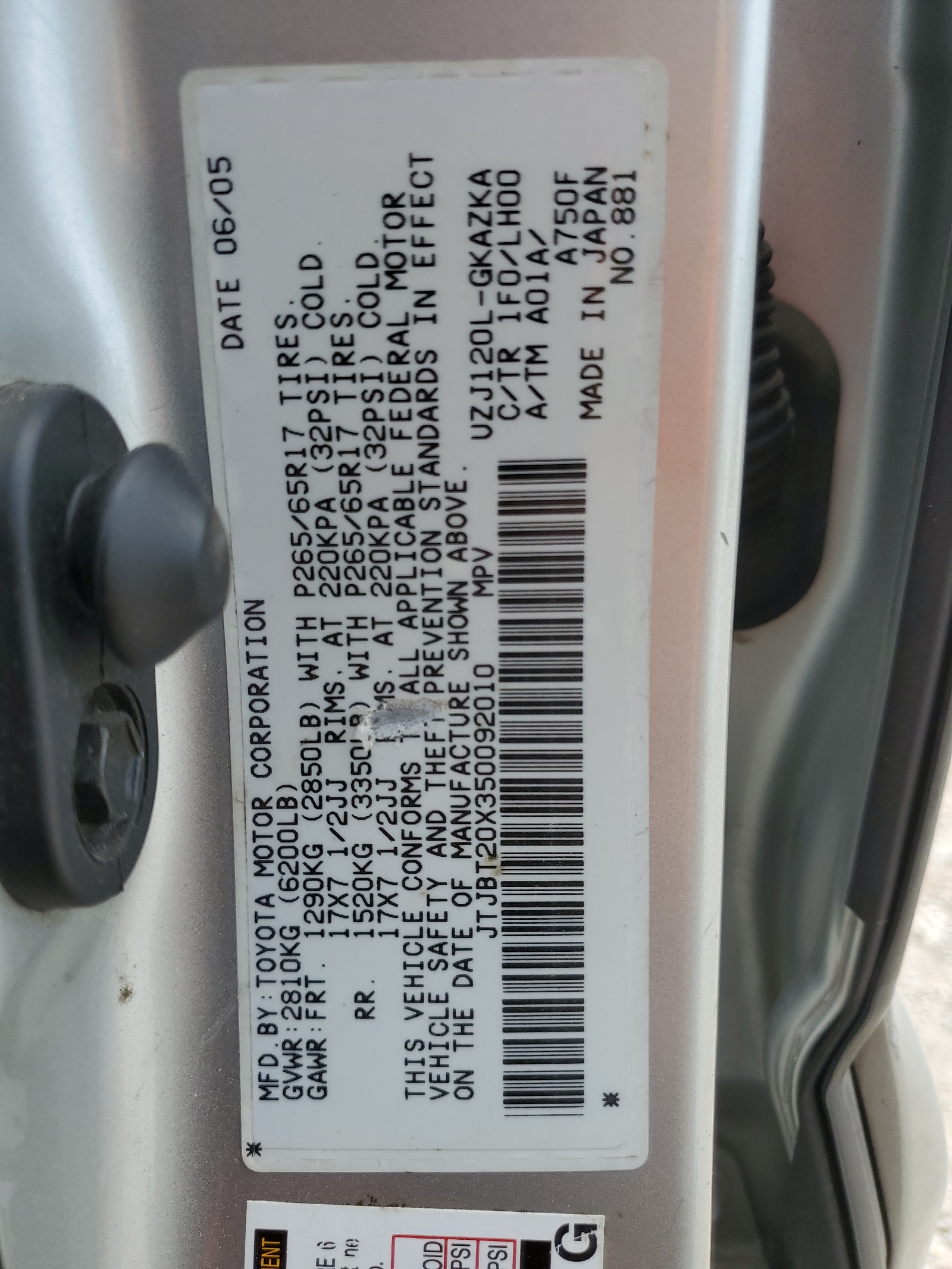 JTJBT20X350092010 2005 Lexus Gx 470