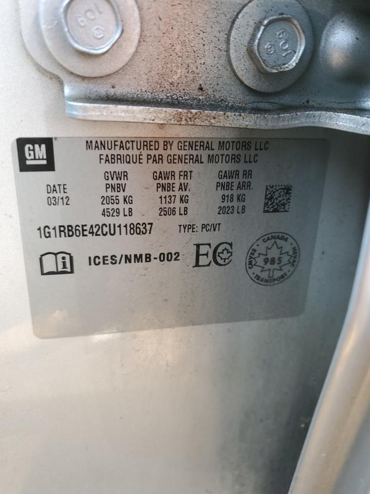 2012 Chevrolet Volt VIN: 1G1RB6E42CU118637 Lot: 59834334