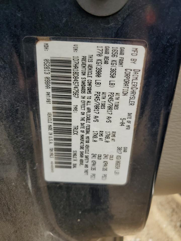 2004 Dodge Ram 1500 St VIN: 1D7HA18D84S747567 Lot: 59706304