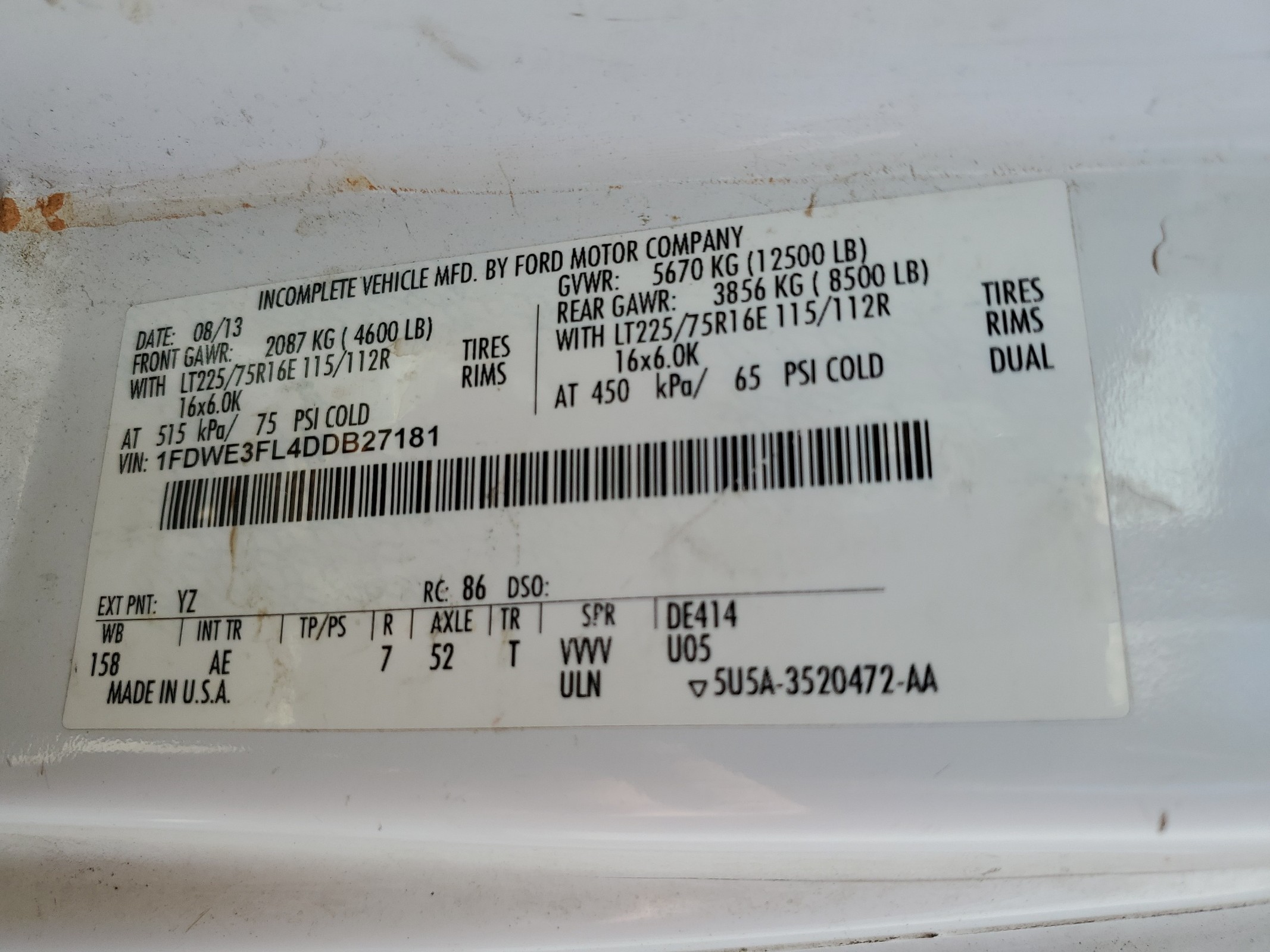 1FDWE3FL4DDB27181 2013 Ford Econoline E350 Super Duty Cutaway Van