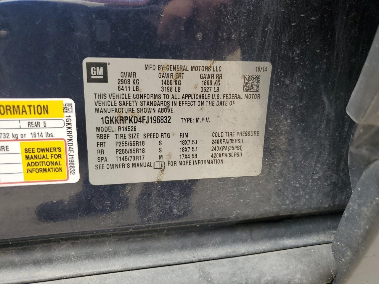 2015 GMC Acadia Sle VIN: 1GKKRPKD4FJ196832 Lot: 57262634