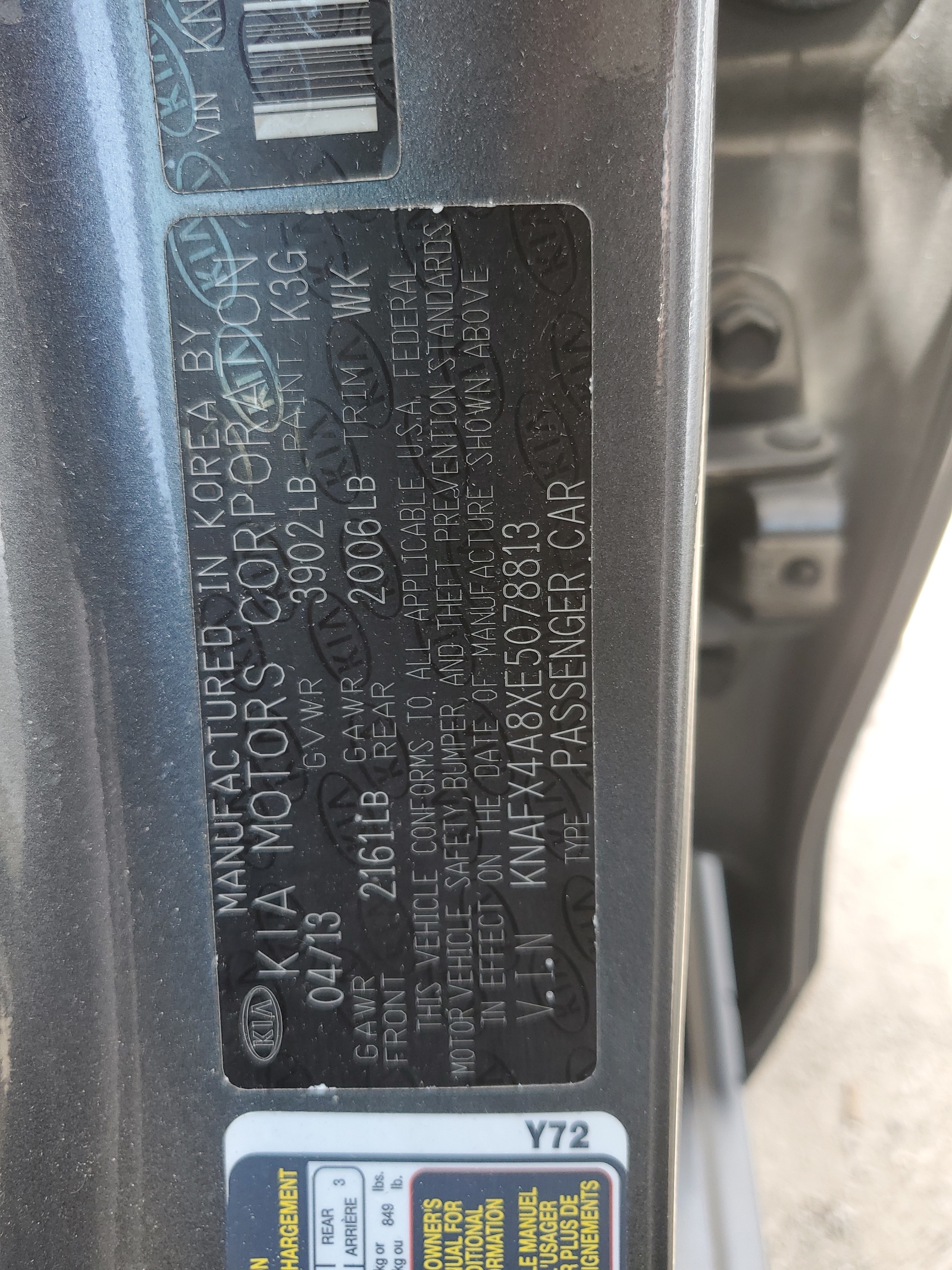 KNAFX4A8XE5078813 2014 Kia Forte Ex