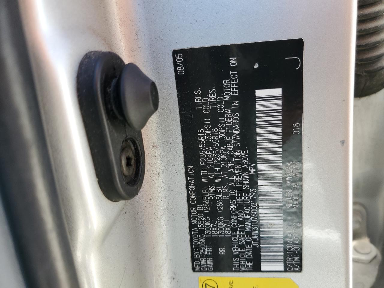 2006 Lexus Rx 400 VIN: JTJHW31U760021793 Lot: 59754704