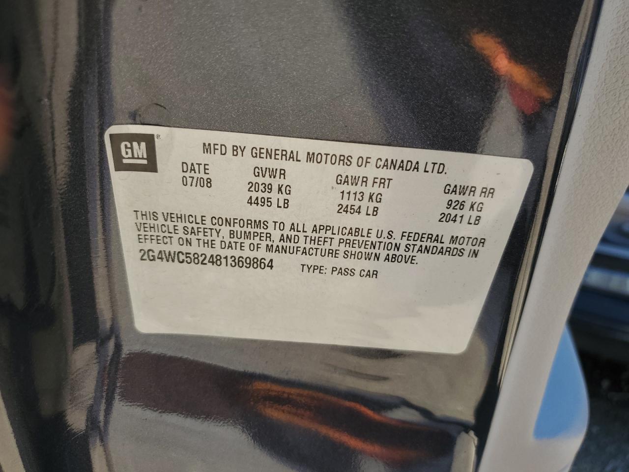 2008 Buick Lacrosse Cx VIN: 2G4WC582481369864 Lot: 60033044