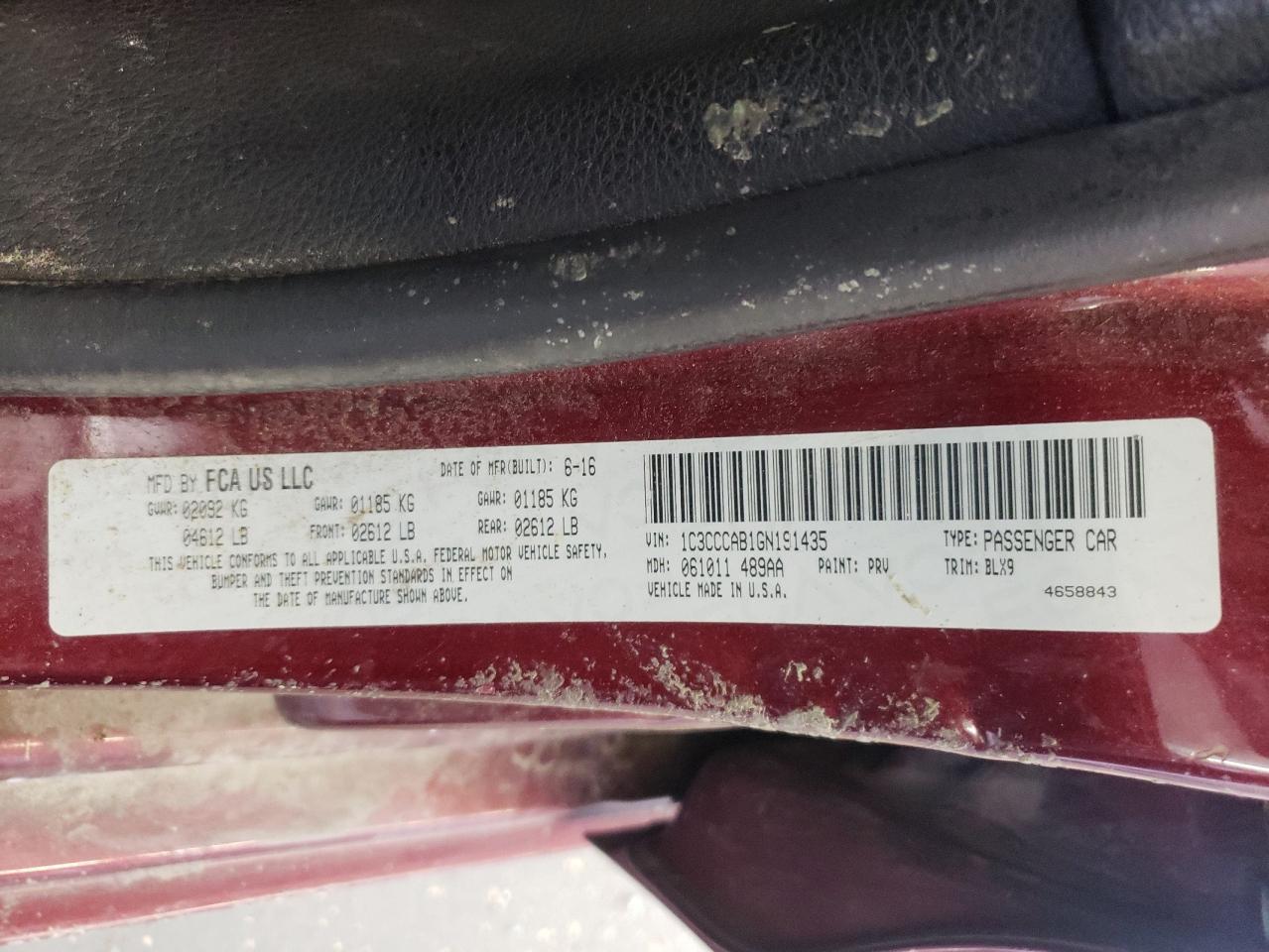 2016 Chrysler 200 Limited VIN: 1C3CCCAB1GN191435 Lot: 58670704