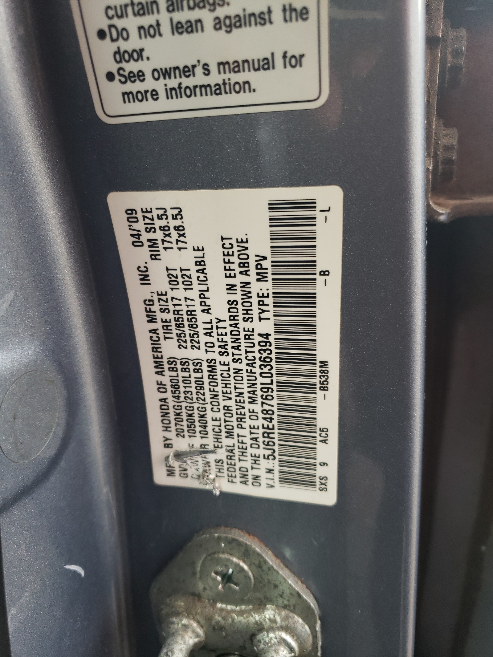 5J6RE48769L036394 2009 Honda Cr-V Exl