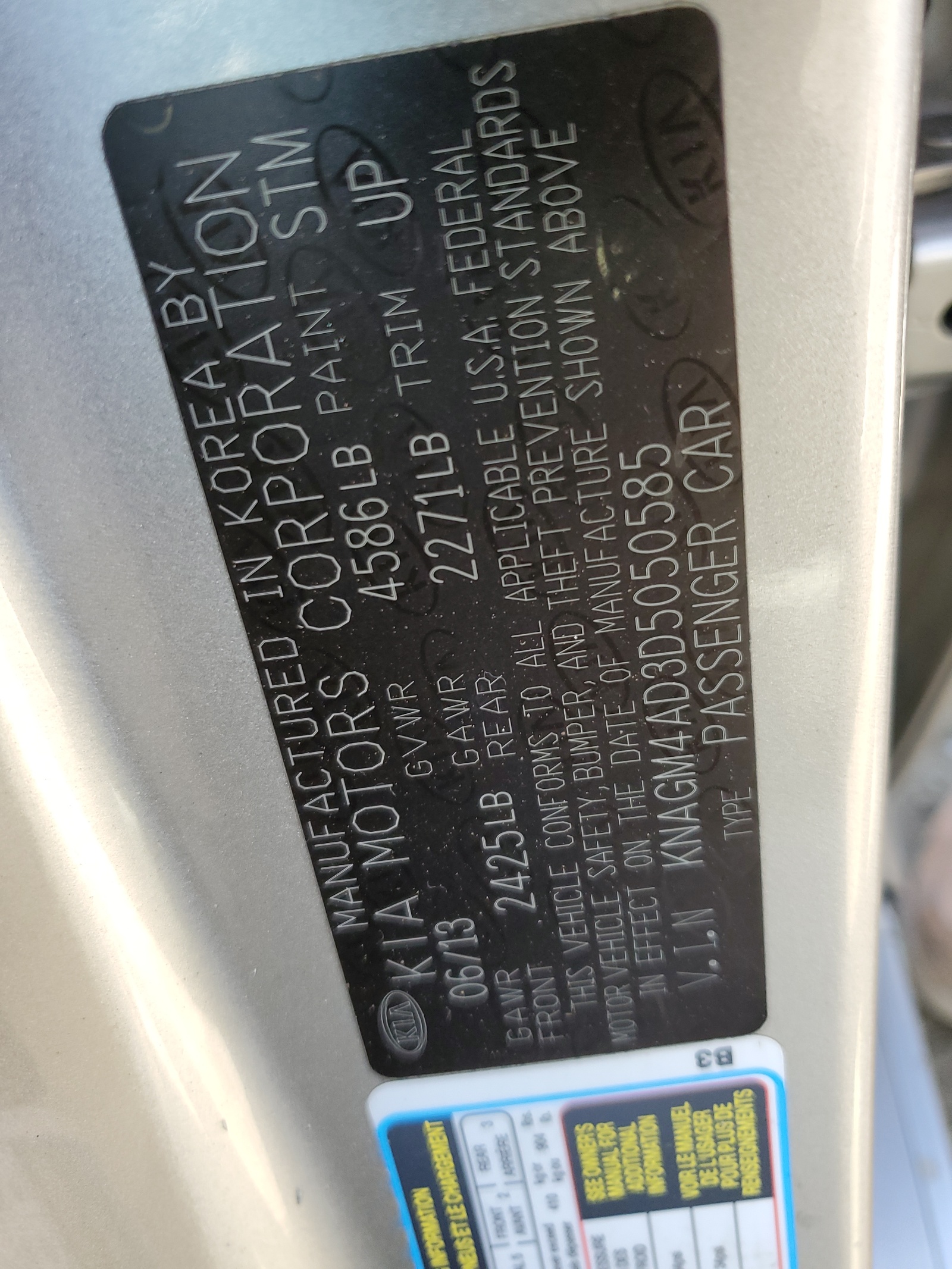 KNAGM4AD3D5050585 2013 Kia Optima Hybrid