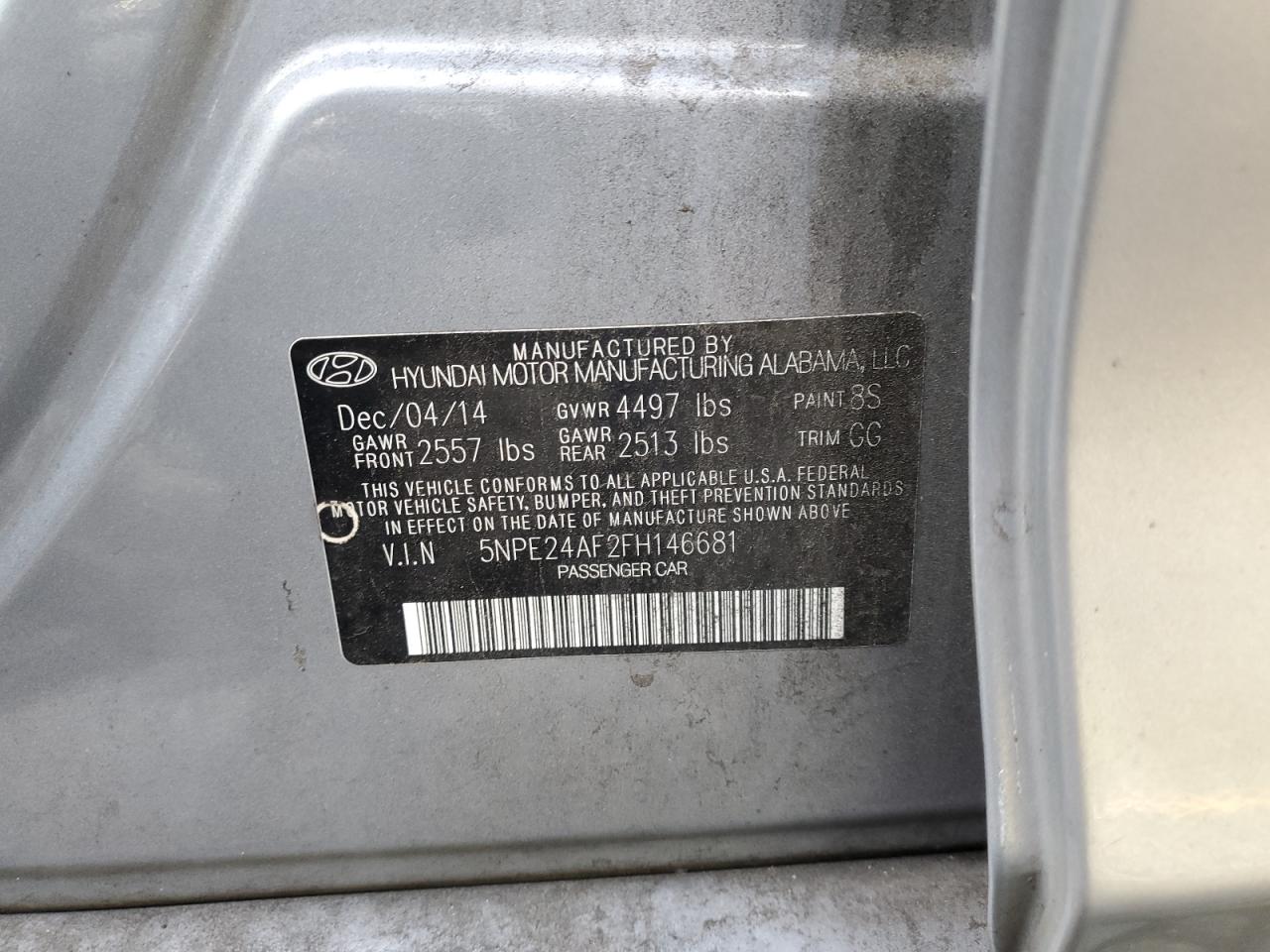 2015 Hyundai Sonata Se VIN: 5NPE24AF2FH146681 Lot: 60764064