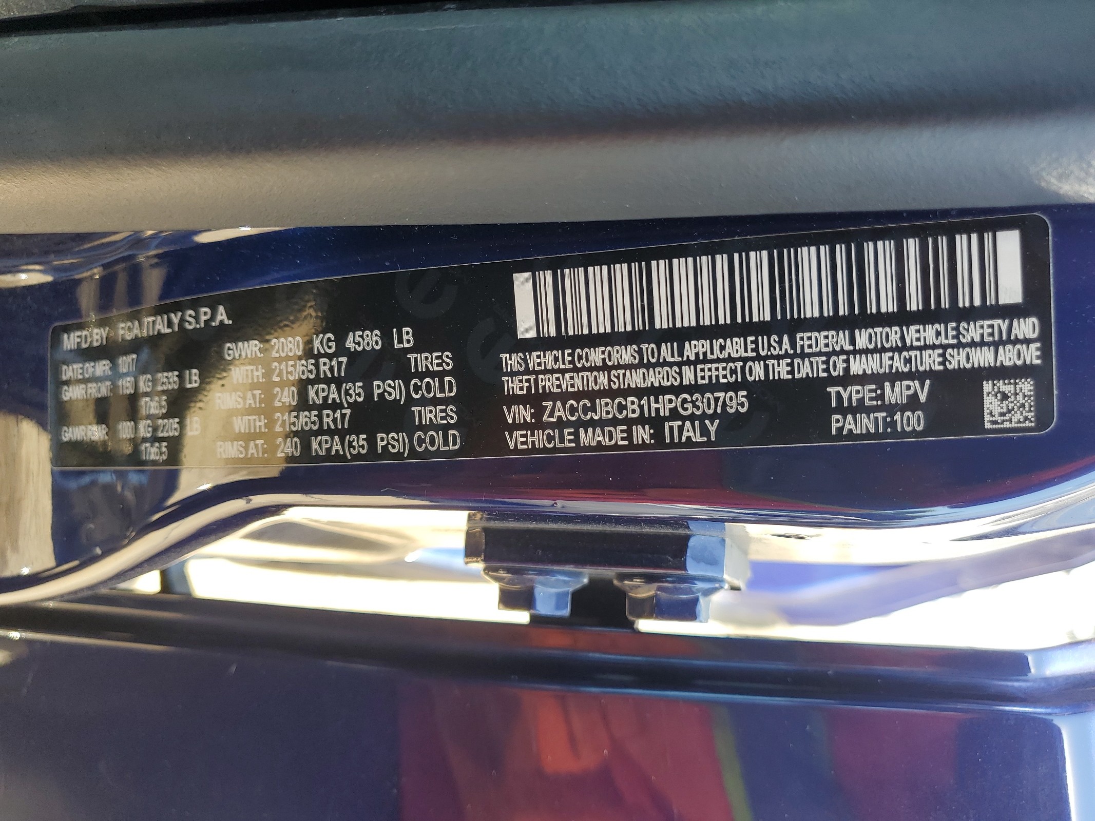 ZACCJBCB1HPG30795 2017 Jeep Renegade Trailhawk